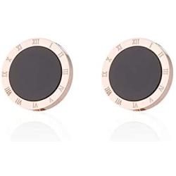 Arain Titanium Steel Stud earring Two Tone Round Black Disc Charm Dangle Drop Earrings Hypoallergenic Fashion Earrings for Women Girls