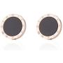 Arain Titanium Steel Stud earring Two Tone Round Black Disc Charm Dangle Drop Earrings Hypoallergenic Fashion Earrings for Women Girls
