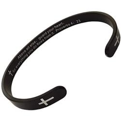 RENYILIN Black Religious Prayer Bracelet Christian Cross Cuff Baptism Faith Biblical Scripture Inspired Cuff Jewelry