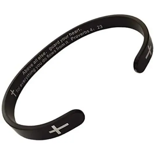 RENYILIN Black Religious Prayer Bracelet Christian Cross Cuff Baptism Faith Biblical Scripture Inspired Cuff Jewelry RENYILIN Black Religious Prayer Bracelet Christian Cross Cuff Baptism Faith Biblical Scripture Inspired Cuff Jewelry