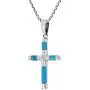 AeraVida Elegant X Cross Simulated Turquoise Inlay .925 Sterling Silver Pendant Necklace AeraVida Elegant X Cross Simulated Turquoise Inlay .925 Sterling Silver Pendant Necklace