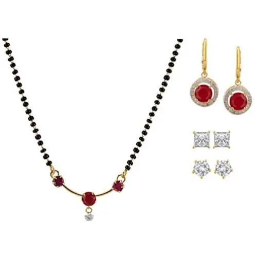 Efulgenz Fashion Jewelry Set of Indian CZ Mangalsutra Pendant Necklace Stud & Hoop Earrings Efulgenz Fashion Jewelry Set of Indian CZ Mangalsutra Pendant Necklace Stud & Hoop Earrings