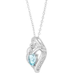 Mother and Child Heart Pendant with Diamond in Sterling Silver (.003 cttw, I-J Color, I3 Clarity), 18''