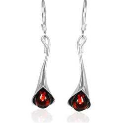 Amber Lily Designer Drop Earrings - Sterling Silver & Baltic Amber - Stunning Modern Design - Presented in Attractive Gift Box