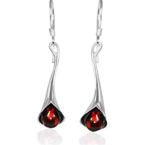 Amber Lily Designer Drop Earrings - Sterling Silver & Baltic Amber - Stunning Modern Design - Presented in Attractive Gift Box Amber Lily Designer Drop Earrings - Sterling Silver & Baltic Amber - Stunning Modern Design - Presented in Attractive Gift Box