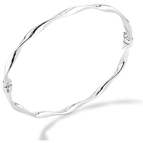Miabella 925 Sterling Silver Italian Oval Hinged Twist Bangle Bracelet for Women Teen Girls 6.75 to 8 Inch Made in Italy