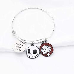 FUSTMW Simply Meant to Be Keychain Jack and Sally Inspired Gifts The Nightmare Before Christmas Movie Fan Gifts