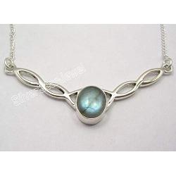 SilverStarJewel Natural Cab Labradorite Necklace 18.3'' 925 Pure Silver New Gemstone