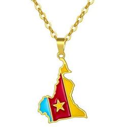 Gold Color Cameroon Map Flag Pendant Chain Necklaces Stainless Steel Jewelry Cameroun Country Maps Cameroonians Gifts
