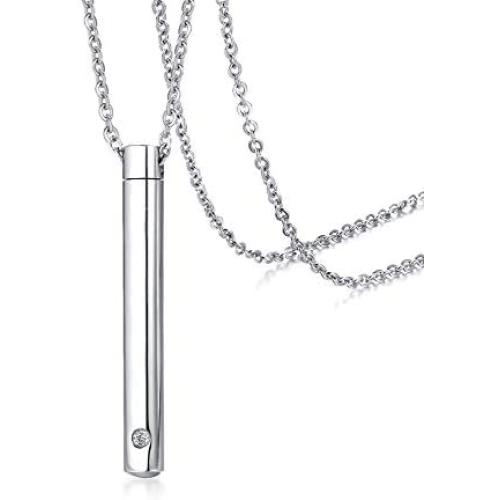 XUANPAI Engravable Minimalist Stainless Steel Urn Pendant for Ashes Bar Necklace Keepsake Cremation Jewelry
