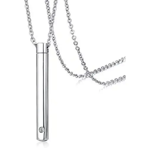 XUANPAI Engravable Minimalist Stainless Steel Urn Pendant for Ashes Bar Necklace Keepsake Cremation Jewelry XUANPAI Engravable Minimalist Stainless Steel Urn Pendant for Ashes Bar Necklace Keepsake Cremation Jewelry