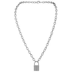 Nanafast Chain Lock Necklace Stainless Steel Statement Long Padlock Pendant Necklace for Women Girls Silver 18-32 Inches