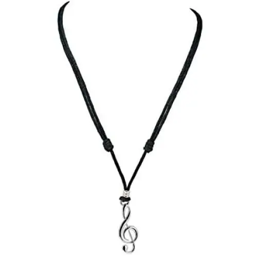 BlueRica Treble G Clef Pendant on Adjustable Black Rope Cord Necklace (Chrome Finish) BlueRica Treble G Clef Pendant on Adjustable Black Rope Cord Necklace (Chrome Finish)