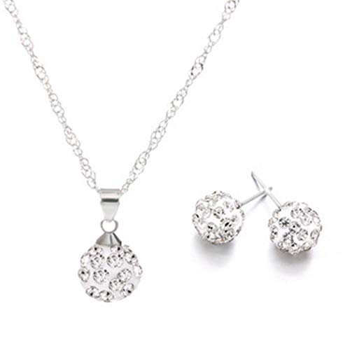 Rhinstone Pendant Necklace Silver Spherical Earrings Jewelry Set alentines Day Jewel Gifts for Mom Wife Party/Anniversary Day/Birthday.