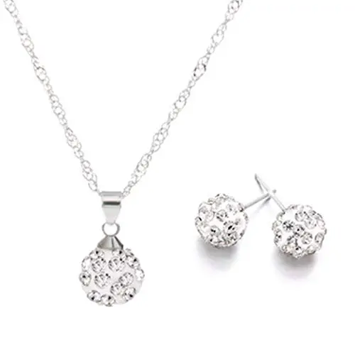Rhinstone Pendant Necklace Silver Spherical Earrings Jewelry Set alentines Day Jewel Gifts for Mom Wife Party/Anniversary Day/Birthday.