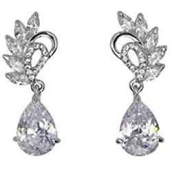 Faship Gorgeous Teardrop Crystal Floral Dangling Earrings