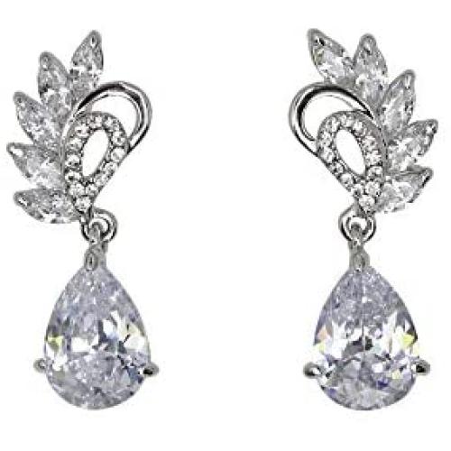 Faship Gorgeous Teardrop Crystal Floral Dangling Earrings
