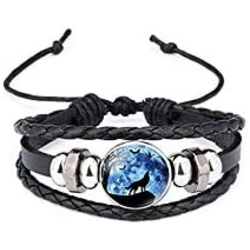 Fuqimanman2020 Wolf Braided Leather Adjustable Bracelet Blue/Brown Fuqimanman2020 Wolf Braided Leather Adjustable Bracelet Blue/Brown