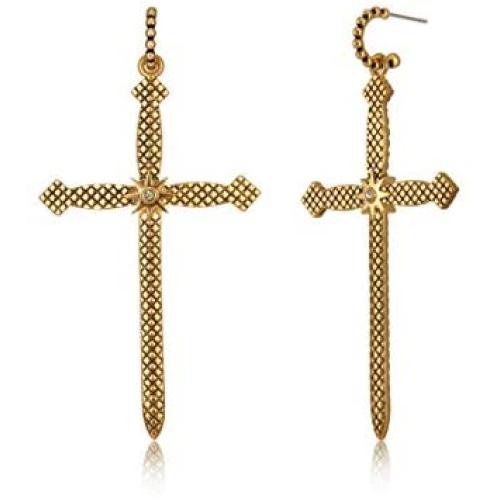 Gold Cross Earrings 14K Gold Plated Texture Mothers Day Couples Special Gifts Vintage Stud Dangle Gold Earrings for Women