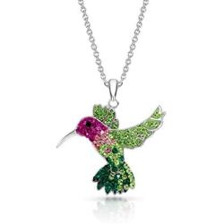 BLING BIJOUX Colorful Crystal Flying Hummingbird Pendant Necklace Never Rust 925 Sterling Silver Natural and Hypoallergenic Chain with Free Breathtaking Gift Box for a Special Moment of Love