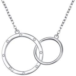 S925 Sterling Silver Two Interlocking Infinity Circles Pendant Necklace,Rolo Chain,18+2 inches