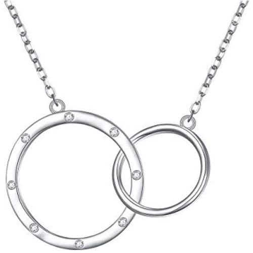 S925 Sterling Silver Two Interlocking Infinity Circles Pendant Necklace,Rolo Chain,18+2 inches