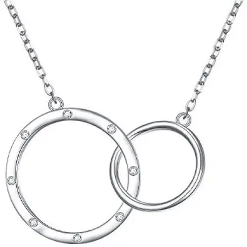 S925 Sterling Silver Two Interlocking Infinity Circles Pendant Necklace,Rolo Chain,18+2 inches