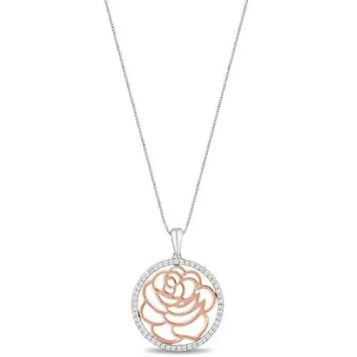Jewelili Enchanted Disney Fine Jewelry Rose Gold Plated Over Sterling Silver 1/5 CTTW Belle Rose Pendant Necklace Jewelili Enchanted Disney Fine Jewelry Rose Gold Plated Over Sterling Silver 1/5 CTTW Belle Rose Pendant Necklace