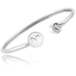HOLLP Birthday Gift Zodiac Sign Cuff Bracelet with Clear Birthstone Zodiac Bracelets for Women Girls