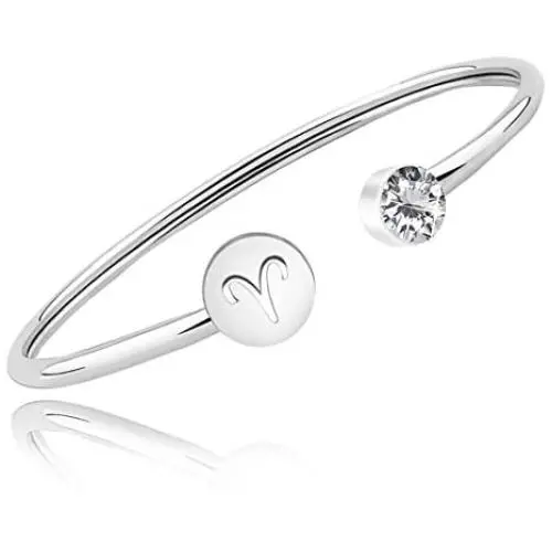 HOLLP Birthday Gift Zodiac Sign Cuff Bracelet with Clear Birthstone Zodiac Bracelets for Women Girls