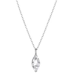 Dainty Sterling Silver Solitaire Necklaces for Women Teen Girls Cubic Zirconia Marquise Pendant Necklace, Adjustable Silver Chain 15+3 Inches Birthday Gifts Jewelry