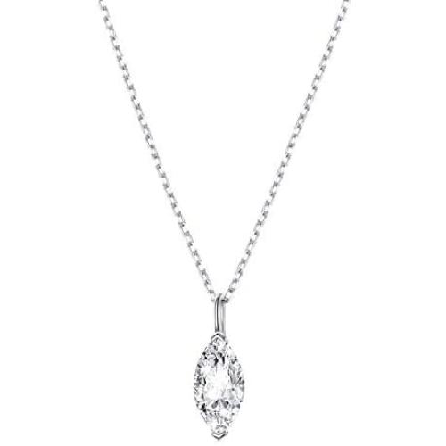 Dainty Sterling Silver Solitaire Necklaces for Women Teen Girls Cubic Zirconia Marquise Pendant Necklace, Adjustable Silver Chain 15+3 Inches Birthday Gifts Jewelry
