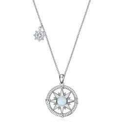 POPLYKE Sterling Silver Compass Pendant Necklace with Created Opal,Inspirational Necklace for Women Girls