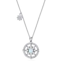 POPLYKE Sterling Silver Compass Pendant Necklace with Created Opal,Inspirational Necklace for Women Girls