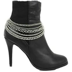 TFJ Women Western Fashion Jewelry Boot Bracelet Silver Metal Chain Links Shoe Anklet Wave Strands