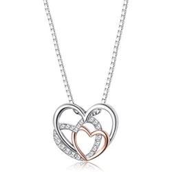 Sllaiss 925 Sterling Silver Love Heart Necklace for Women CZ Triple Heart Pendant Necklace Valentine Birthday Gift Jewelry with Box Chain 18'' +2''