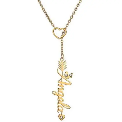 SENFAI Heart Shaped Arrow Y Necklace with Name 18 + 2 in Made of PVD Gold Plated Stainless Steel
