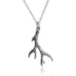 FashionJunkie4Life Sterling Silver Textured Deer Antler Charm Necklace, 18'' Chain