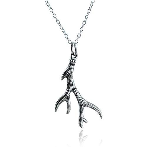 FashionJunkie4Life Sterling Silver Textured Deer Antler Charm Necklace, 18'' Chain