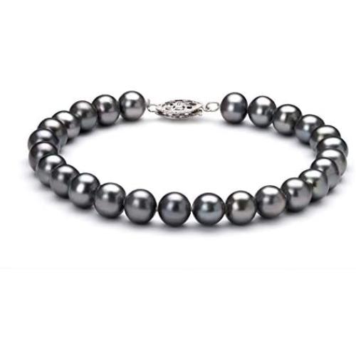 Black 6-7mm AA Quality Freshwater 925 Sterling Silver Cultured Pearl Bracelet For Women