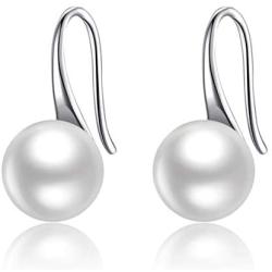 Pearl Earrings For Women, 925 Sterling Silver Freshwater Cultured Pearl Drop Dangle Hook Earring Jewelry