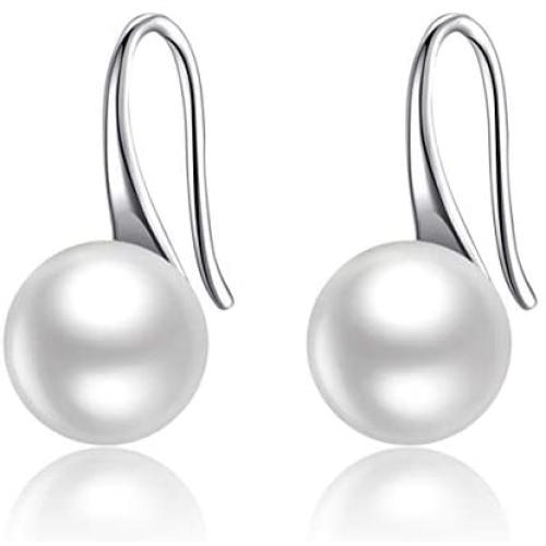 Pearl Earrings For Women, 925 Sterling Silver Freshwater Cultured Pearl Drop Dangle Hook Earring Jewelry