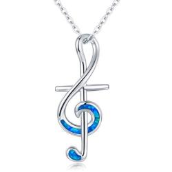 Musical Necklace S925 Sterling Silver Music Note Pendant Necklace Music Clef Jewelry Gifts for Women Daughter Wife Birthday