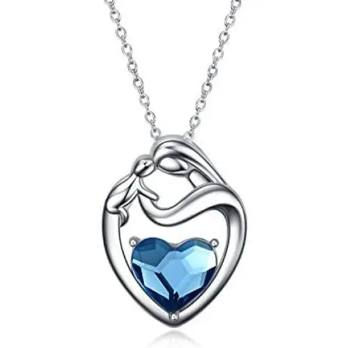 AOBOCO 925 Sterling Silver I Love You To The Moon and Back Heart Necklace with Austrian Crystals Mom Necklace for Mothers Birthday Jewelry Gifts