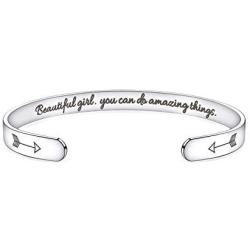 EnjoIt Inspirational Bracelets for Women Girls Stainless Steel Cuff Bracelet - Engraved Personalized Mantra Cuff Bangle C2281