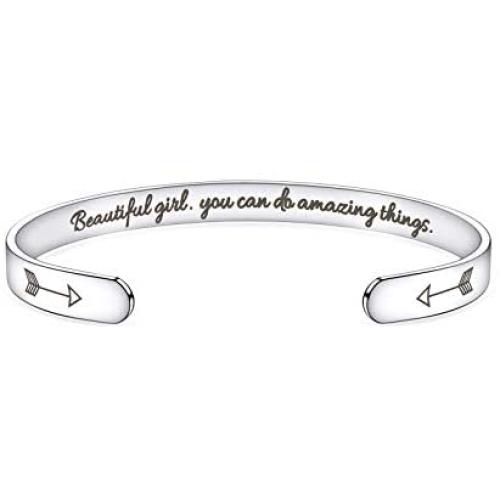 EnjoIt Inspirational Bracelets for Women Girls Stainless Steel Cuff Bracelet - Engraved Personalized Mantra Cuff Bangle C2281