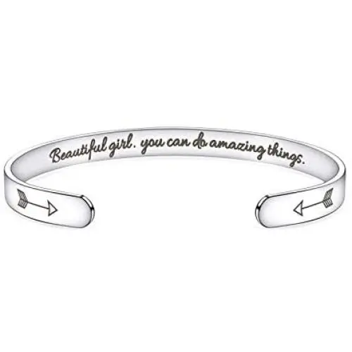 EnjoIt Inspirational Bracelets for Women Girls Stainless Steel Cuff Bracelet - Engraved Personalized Mantra Cuff Bangle C2281