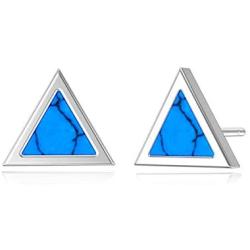 Turquoise Stud Earrings for Women Sterling Silver Triangle Cut Earrings Turquoise Jewelry Gift for Girls Mother