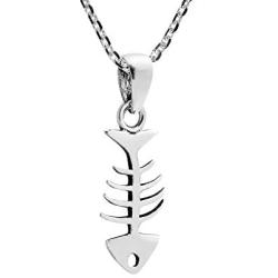 Fashion Fish Bone Skeleton .925 Sterling Silver Pendant Necklace