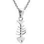 Fashion Fish Bone Skeleton .925 Sterling Silver Pendant Necklace